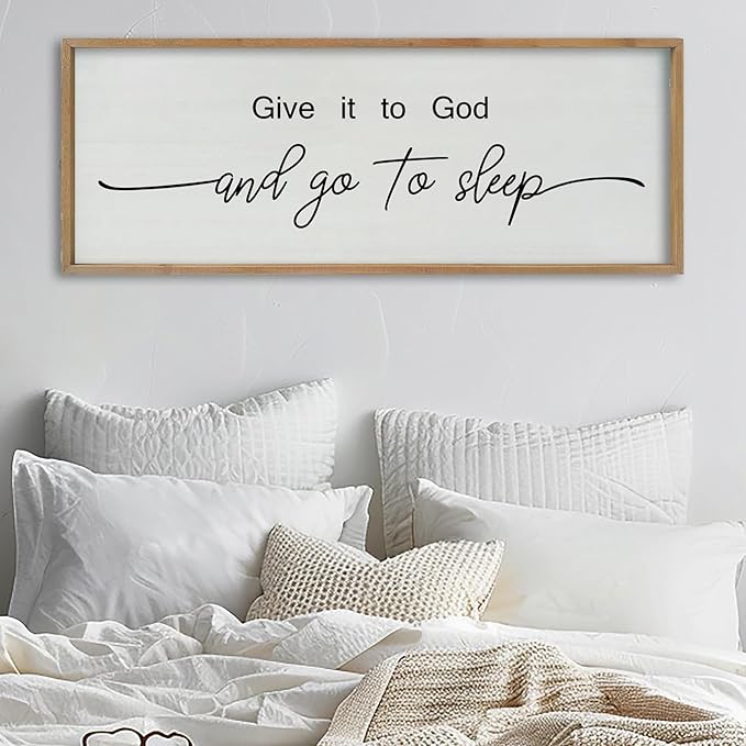 SRSZHIYUE Give It To God And Go to Sleep Sign Wall Decor 40"×15" for Master Bedroom Above Bed Guest Room Over Art Decoration (Wood)-Ruum Studio Home