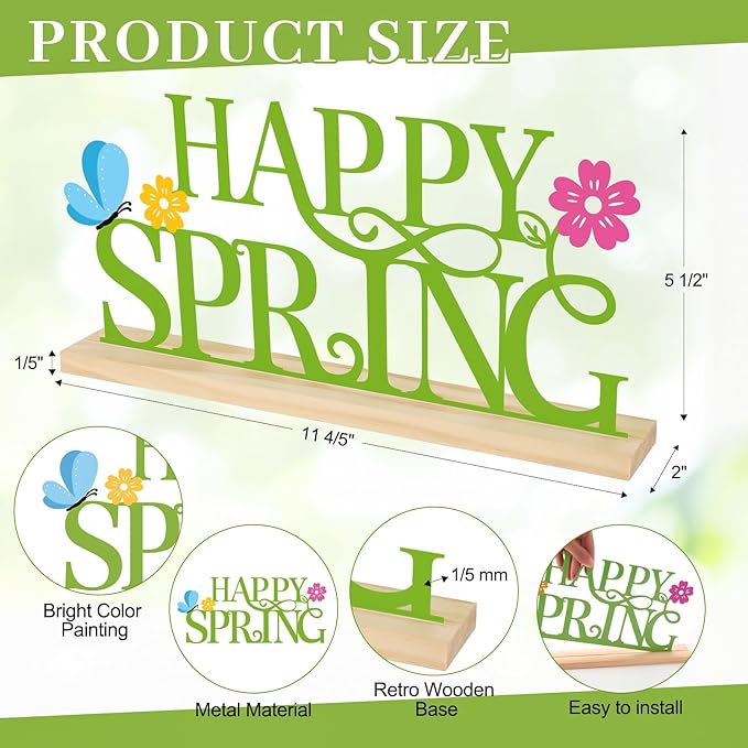 COCHIE Metal Happy Spring Sign, Spring Decorations for Home, Office, Shelf, Mantel, Indoor, Spring Flower Decor, Spring Butterfly Table Top Party Decoration (Spring)-Ruum Studio Home