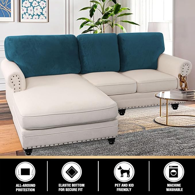 PrinceDeco Sectional Couch Covers Velvet Cushion Covers for Sectional Couch Cushion Covers for Sectional Sofa Separate Sectional Sofa Slipcovers Washable(1 Chaise Back+ 2 Sofa Back,Camel)-Ruum Studio Home