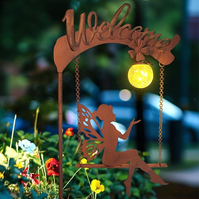 HONGLAND Solar Garden Lights Outdoor Decor, Solar Fairy Lights Outdoor Moon Decor, Housewarming Ornaments for Patio, Lawn, Yard, Pathway - Unique Gardening Gifts for Women Mom Grandma-Ruum Studio Home