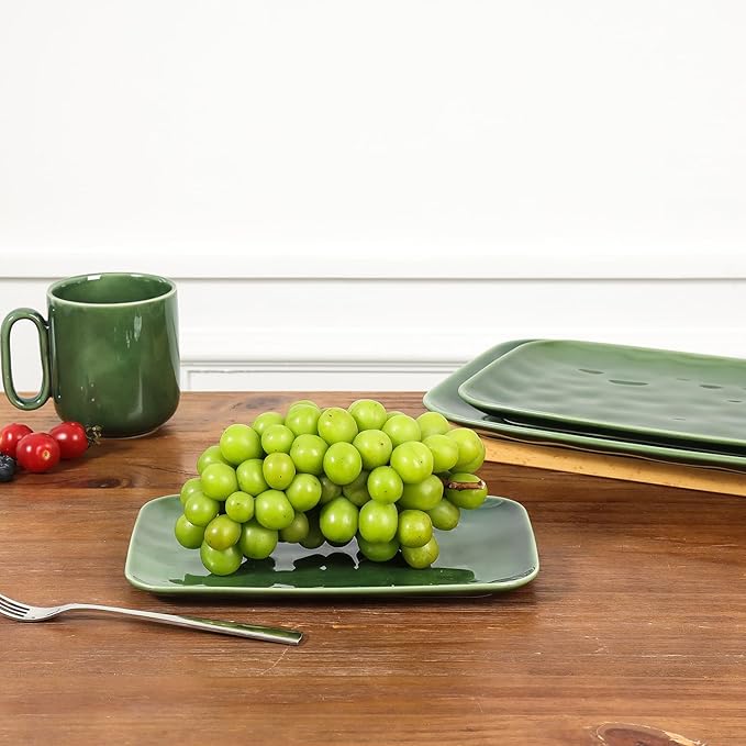 vicrays Ceramic Rectangle Serving Platters - 14" 12" 10" Porcelain Serving Trays Plates for Party BBQ Appetizers Sushi Dessert - Microwave Oven and Dishwasher Safe - Set of 3 Green-Ruum Studio Home