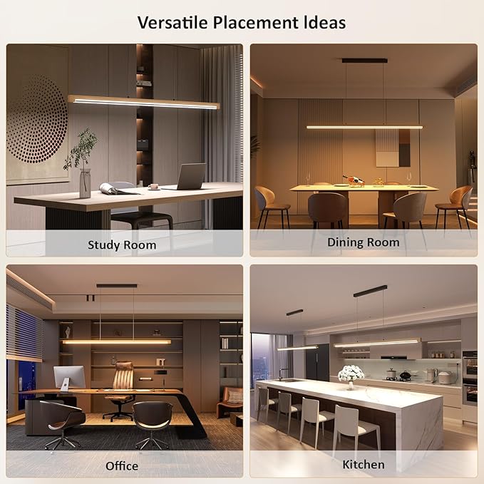 54" Linear Pendant Light Aluminum, 40W Gold Dimmable Kitchen Island Lighting with Remote & App Control, Adjustable CCT (3000K-6000K), Modern Chandelier for Home Office Dining Room Study-Ruum Studio Home