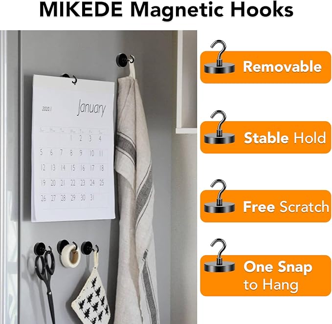 MIKEDE Black Magnetic Hooks Heavy Duty, 150LB+ Strong Neodymium Magnets for Refrigerator, Magnetic Hooks with Epoxy Coating for Hanging, Magnets with Hooks for Cruise, Home, Workplace - 10 Pack-Ruum Studio Home