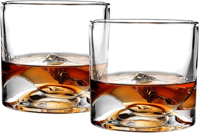 Denali Mountain Heavy Crystal Whiskey Glasses Gift Set of 2, Thick Freezable Bourbon Glass 1lb Each, Premium Whiskey Gifts for Men, Frozen Crystal Chills Cocktails, 10 oz-Ruum Studio Home