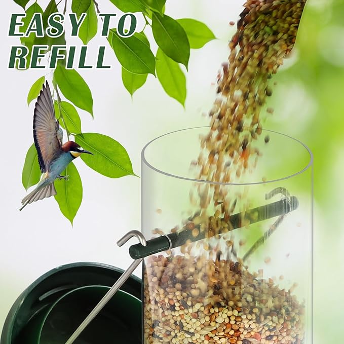 FEED GARDEN 2 Pack Tube Bird Feeders for Outdoors Hanging, Premium Hard Plastic Wild Bird Feeders with 2 Ports, Small Bird Feeder Easy-Refill&Clean, Gifts for Mom Woman, 8.5 Inch Green-Ruum Studio Home