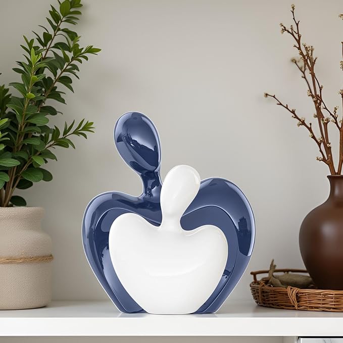 XMGZQ Blue and White Ceramic Couple Figurines Home Decor Accent,Wedding Engagement Romantic Gift for Husband Wife,Large Male and Female Love Statue Valentine's Day Birthday,Abstract Hugging Couple-Ruum Studio Home