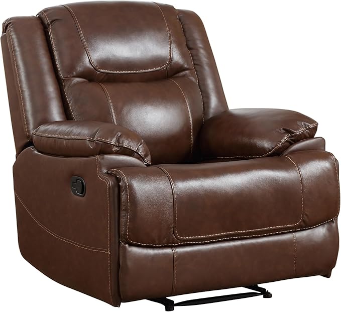 EBELLO Genuine Leather Manual Recliner Chair, Reclining Sofa Chair Couch for Living Room, Bedroom Furniture, Meeting Room, Brown-Ruum Studio Home