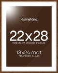 Homeforia 22x28 Poster Frame Walnut, High End Dark Oak 22x28 Large Wooden Picture Frame with Mat 18x24, 22 x 28 Brown Wood Frame Matted to 18 x 24, 28x22 Thin Frame, Tempered Glass, Wall Kit, Set of 1-Ruum Studio Home
