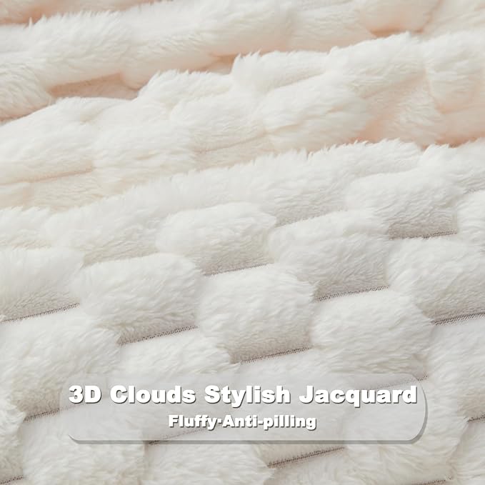 NEWCOSPLAY Super Soft Twin Blanket Ivory Premium Silky Flannel Fleece 3D Clouds Stylish Jacquard Lightweight Bed Blanket All Season Use 350GSM (Ivory, Twin(60"x80"))-Ruum Studio Home