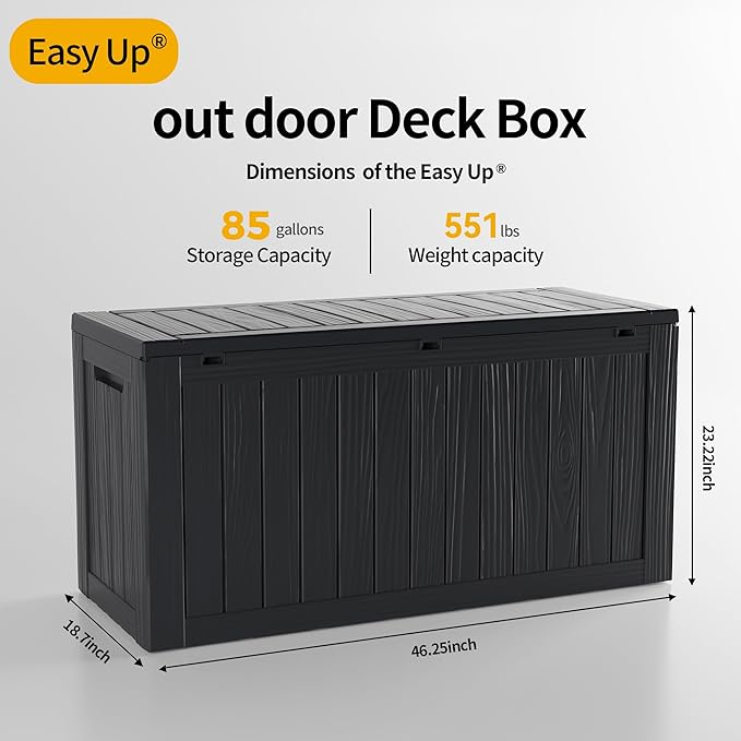 85 Gallon Deck Box Waterproof,Outdoor Storage Box Lockable for Patio Cushions,Garden Tools,Pool Accessories with Hydraulic Rod, UV-Resistant and Durable for Patio,Garden Use-Ruum Studio Home