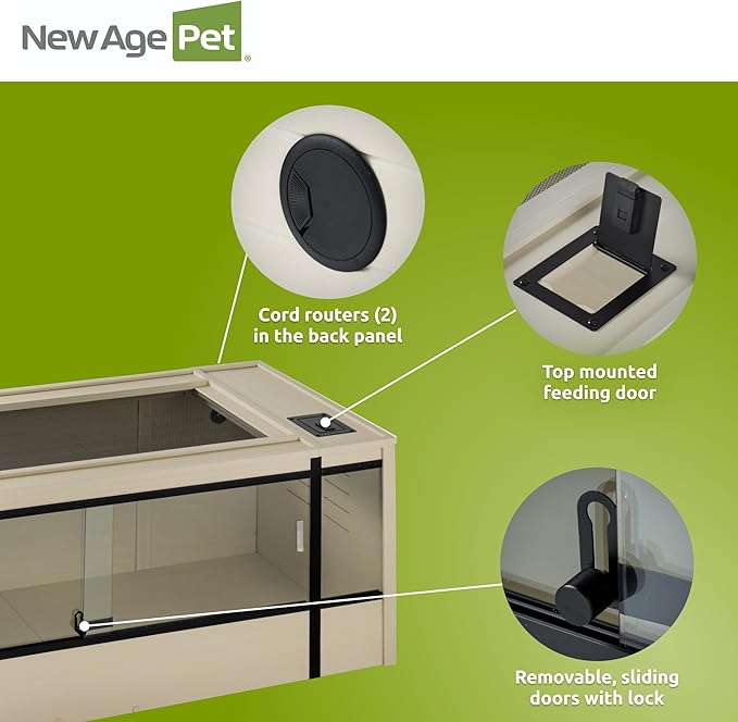 New Age Pet ECOFLEX 60-Inch Mojave Reptile Lounge in Maple- Durable, Moisture-Resistant Wood Plastic Composite Habitat with Vented Side Panels, Removable Sliding Glass Doors & Lock-Ruum Studio Home