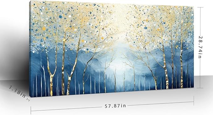 amatop Extra Large Wall Art for Living Room – Modern Forest Landscape Picture Abstract Nature Tree Scenery Canvas Art Prints Blue Wall Decor Oversized Horizontal Birch Artwork Bedroom Office 58x29 Inch-Ruum Studio Home