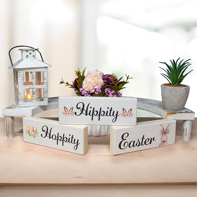 JennyGems Easter Bunny Decor 3pc Wooden Block Set, Tiered Tray, Wreath and Tabletop Decor for Easter Decorations-Ruum Studio Home