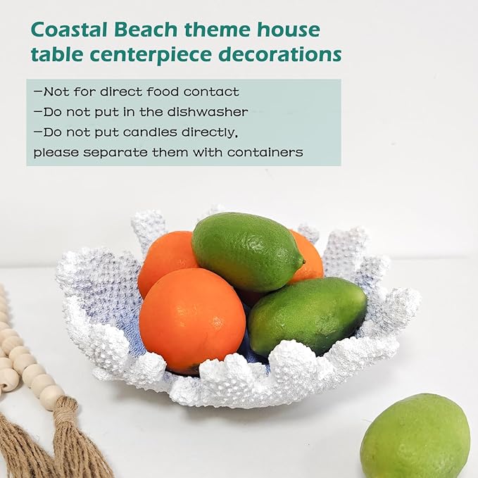 Santorini Blue Coral reef Textured Decorative Bowl,9.45" Medium Resin Decorative Centerpiece Bowl for Coastal Beach theme house table centerpiece decorations & Nautical decorations for coffee table-Ruum Studio Home