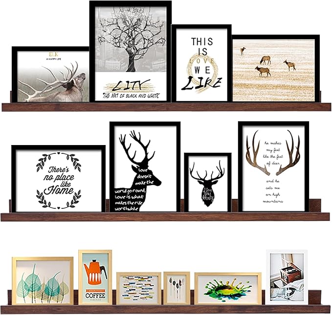 AZSKY Floating Shelves Wall Mount Deep Walnut for Wall Storage 36 Inch Rustic Picture Photo Ledge Shelf with Lip Nursery Book Shelves for Kids Room Bedroom Bathroom Living Room Kitchen Decor Set of 3-Ruum Studio Home
