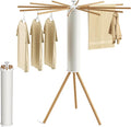 Tripod Clothes Drying Rack, Garment Rack Portable and Foldable Space Saving Laundry Drying Rack - Dryer Rack Clothing Floor Folding Balcony Bedroom Household (Beige(Wood), 12 rods)-Ruum Studio Home