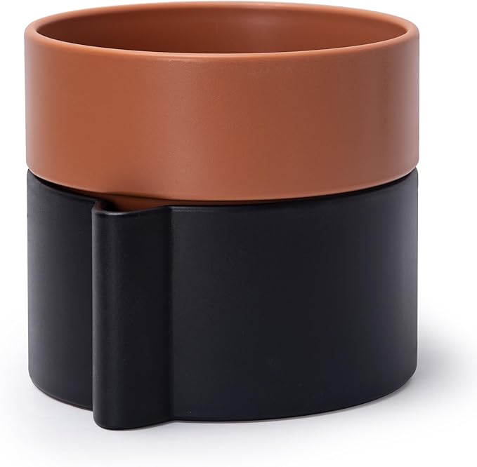 8 Inch Self-Watering Planter Pot with Terracotta Insert, Deep Water Reservoir, and Ceramic-Alike BPA-Free Plastic Planter Pot for Plant, Modern Planter for Houseplants, Black/Terracotta, 53-B-T-5-Ruum Studio Home