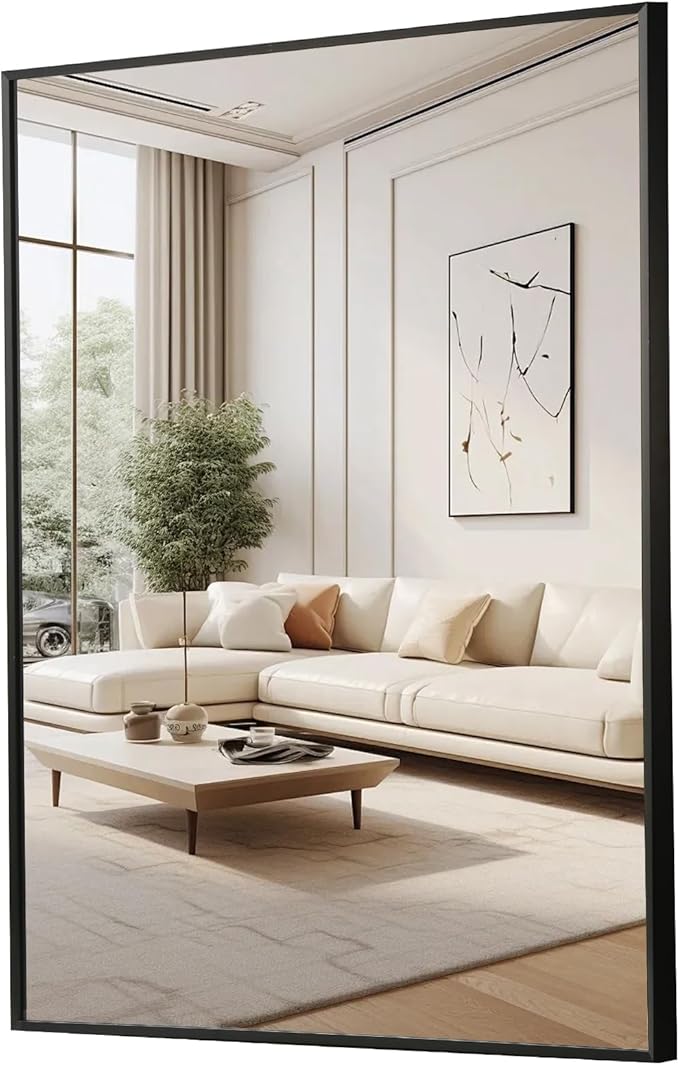 FARMER 24x32 Inch Black Bathroom Mirror, Rectangle Wall Mounted Mirror, Vanity Mirror, Brushed Square Mirror, Framed Bathroom Mirror for Bedrooms, Entryways, Living Rooms, Horizontal/Vertical-Ruum Studio Home
