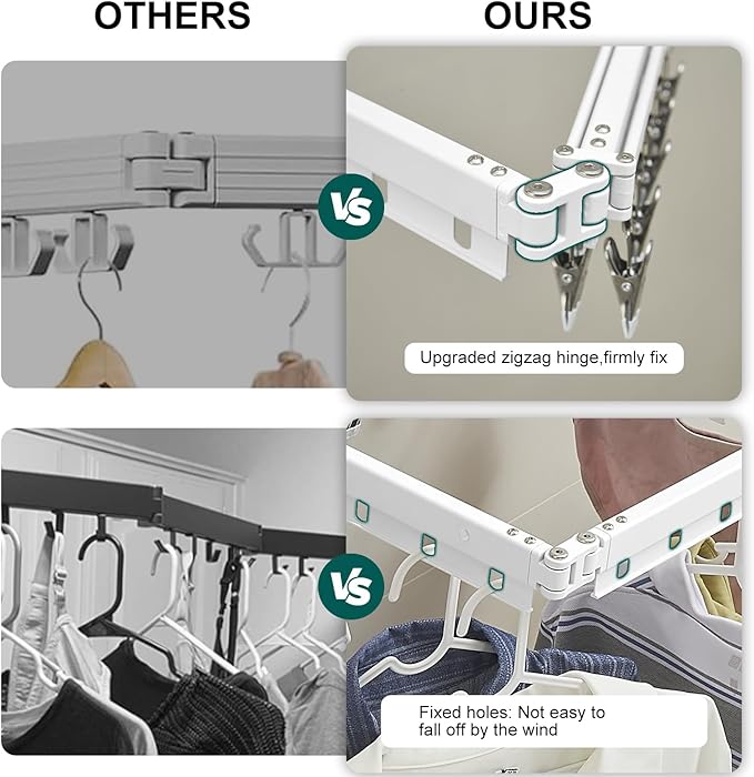 Hoimpro White 51" Clothes Drying Rack Retractable Foldable Wall Mounted, Tri-Fold Space Saving Collapsible for Hanging Clothing Coat, Ideal for Patio, Laundry Room Organization and Storage, Bathroom-Ruum Studio Home
