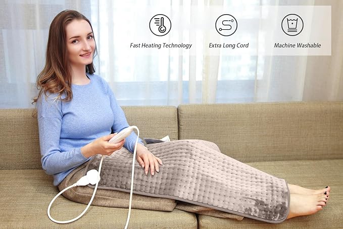 Ruqiji 17''x33'' XXXL King Size Heating Pad with Fast-Heating Technology&10 Temperature Settings, Flannel Electric Heating Pad/Pain Relief for Back/Neck/Shoulders/Menstrual Pain/Leg Cramp (Light Tan)-Ruum Studio Home