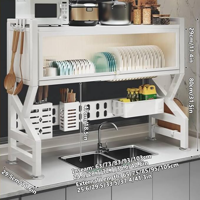 Kitchen sink rack dishwashing sink countertop dustproof cupboard storage multifunctional tableware storage drain rack double layer,KeepKitchen Sink Shlef Organized Space-Saving(Black,105cm/41.3in)-Ruum Studio Home