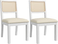 Westice Rattan Dining Chairs Set of 2, Farmhouse Natural Dining Room Chairs with Upholstered Cushion, Wood Armless Chairs for Kitchen/Restaurant, White-Ruum Studio Home