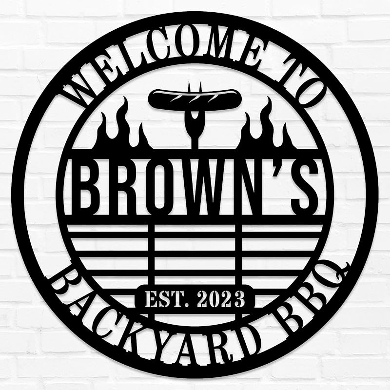 Personalized BBQ Grill Name Sign Custom Grill Sign Outdoor Kitchen Decor Grill Gifts for Dad Backyard BBQ Metal Sign BBQ Grill Sign Barbecue Outdoor Man Cave Decor-Ruum Studio Home