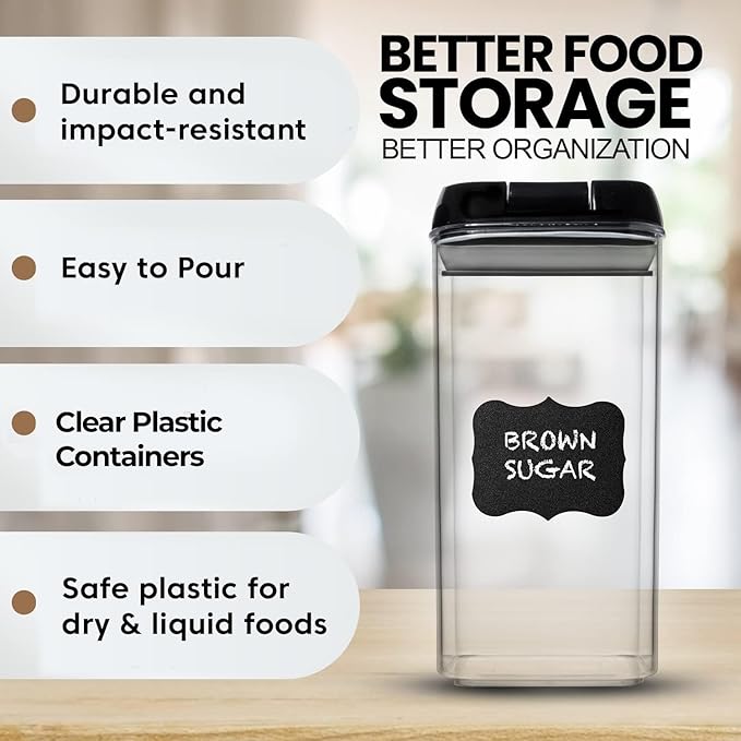 Shazo Airtight Food Storage Containers with Lids - 6 PC BPA Free Clear Plastic Cereal Containers with Easy Lock Lids for Kitchen and Pantry Organization for Snacks and Pasta - 1.2 L-Ruum Studio Home