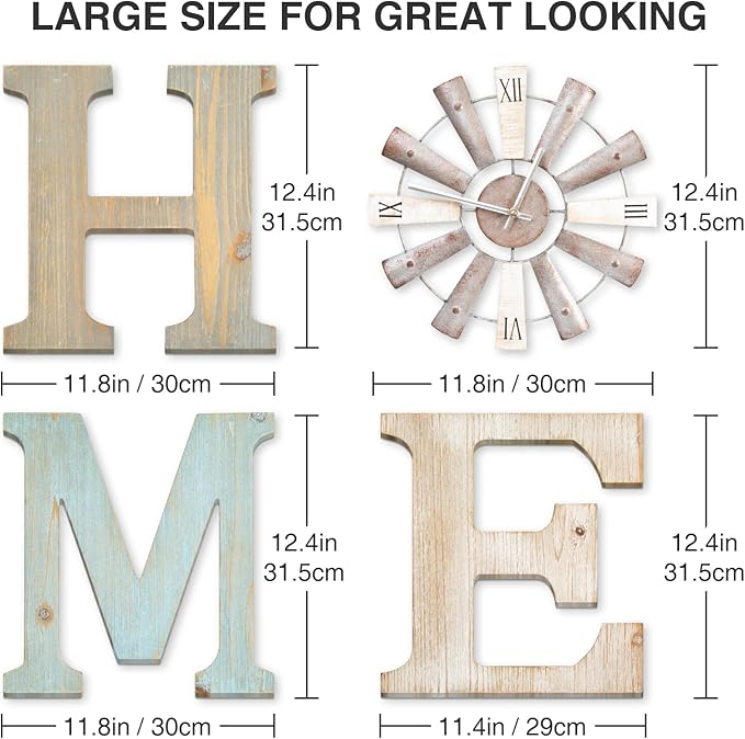 ZAZIWZ Farmhouse Home Signs with Windmill Clock Wall Decor Rustic Home Letters Wall Art for Living Room Kitchen Entryway Dining Room Bedroom (mix color)-Ruum Studio Home
