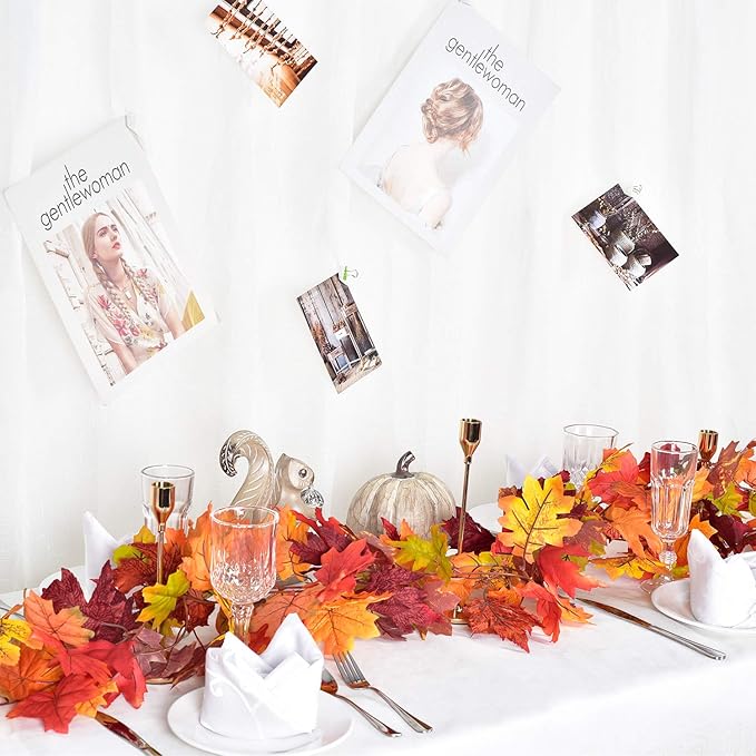 DearHouse 2 Pack Fall Garland Maple Leaf, 5.9Ft/Piece Hanging Vine Garland Artificial Autumn Foliage Garland Thanksgiving Decor for Home Wedding Fireplace Party Christmas (Brown)-Ruum Studio Home