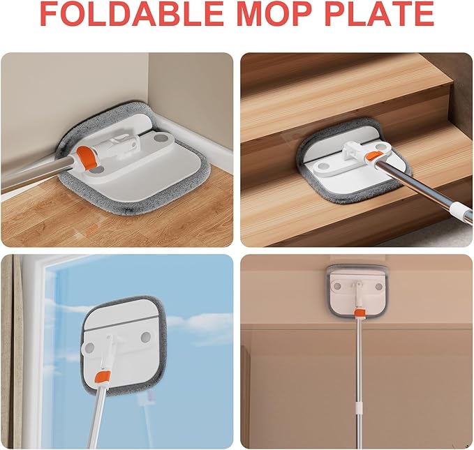 Mop and Bucket Set, Spin Mop with Self Seperates Dirty Water System, Square Mops for Floor Cleaning, 360 Rotating Foldable Standing Mop Head, Versatile Mops for Walls (Mop Bucket with 6 Pads)-Ruum Studio Home