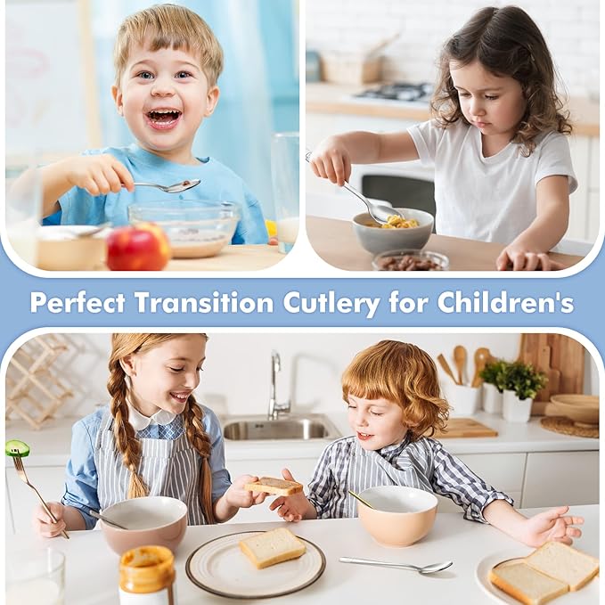 DRKIO Stainless Steel Toddler Utensils Set - 6 Pieces Kids Silverware Set Children Safe Food Grade Small Forks and Spoons Dishwasher Safe Mirror Polished-Ruum Studio Home