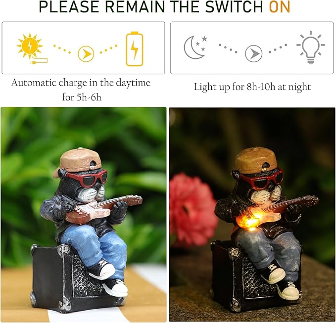 Solar Dog Outdoor Statues Figurine for Garden Decorations, Whimsical Outside Decor with Guitar Clearance for Patio Balcony Yard Lawn Ornament,Unique Garden Birthday Gifts Statues for Mom Women-Ruum Studio Home