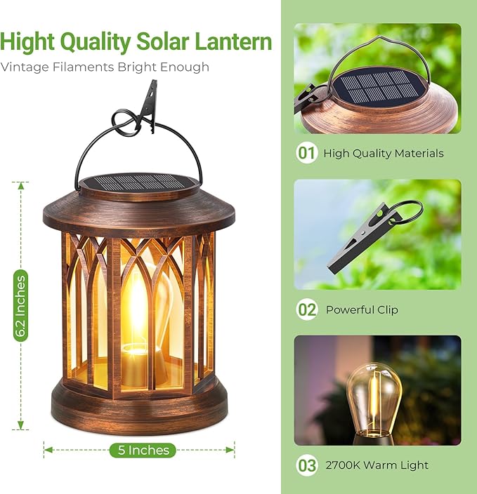 WdtPro Solar Lanterns Outdoor Hanging 4 Pack, Upgraded Bright Solar Lantern Lights Outdoor Waterproof, Solar Powered Lantern Over 12Hrs for Outside Garden Yard Patio Decor (Copper)-Ruum Studio Home