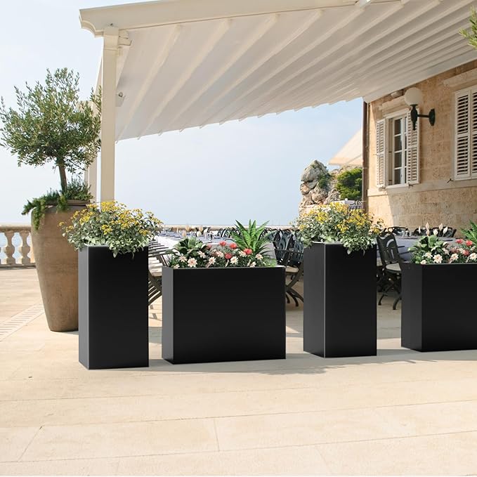 Tall Metal Cube Planter for Outdoor Plants 36" L x 12" W x 26" H, Heavy Duty Steel Large Planter Box with Removable Insert Shelf, Modern Décor for Tall Plants, Trees, Flowers (Black)-Ruum Studio Home