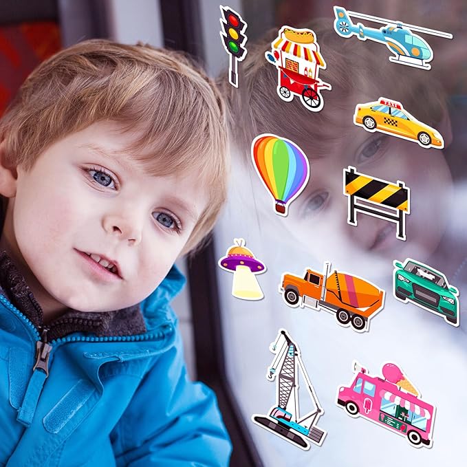 Window Clings Stickers for Kids Window Gel Clings Decals Thick Gel Clings Toddlers and Adults Classroom Home Nursery Airplane Birthday Party Supplies (City Transportation)-Ruum Studio Home