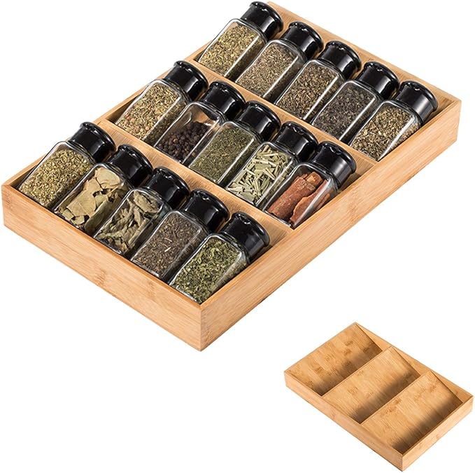 3-Tier Bamboo Drawer Spice Rack Wooden Kitchen Cabinet Spice Organizer Spice Jar Holder, Medicine/Health Care/Vitamin Bottles Storage Rack (Pre-Measure Drawer Dimensions), 1 Pack Drawer Rack-Ruum Studio Home
