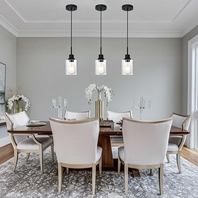 Modern Farmhouse Mini Chandeliers 3 Pack Black Pendant Lights Kitchen Island with Seeded Glass, Dining Room Lighting Fixtures Hanging Ceiling for Sink Bar Hallway Porch Corridor Bedroom-Ruum Studio Home