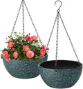 12 inch Hanging Planters for Indoor Plants, 2 Pack Planters for Outdoor Plants with Drainage Holes and Chain, Round Plastic Hanging Baskets, Hanging Flower Pots for Balcony Garden Decor-Black Speckle-Ruum Studio Home
