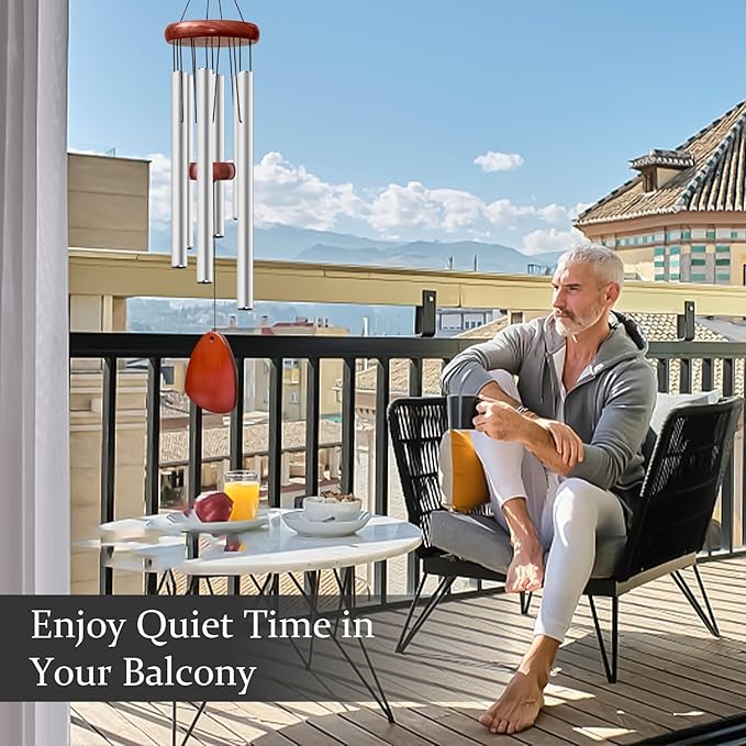 28" Wind Chime for Mothers Day, Decorative Wind Chimes for Outside, Memorial Windchimes Remembrance Gift for Women Mom Grandma, Metal Wind Chimes Outdoor Decor for Garden Patio Zen(Silver)-Ruum Studio Home