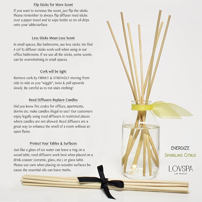 LOVSPA Reed Diffuser Set, Sparkling Citrus Scented Oil Diffuser with Sticks, Home Fragrance Accessories for Bathroom Shelf Decor, Aroma Diffusers for Home or Office Desk, USA Made-Ruum Studio Home