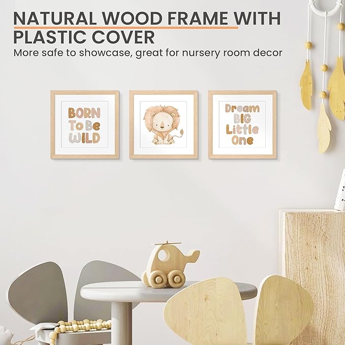 upsimples 10x10 Frame, Natural Solid Wooden Picture Frames, Display 8x8 with Mat or 10 x 10 Without Mat, Wall or Tabletop, 1 Pack, Natural-Ruum Studio Home