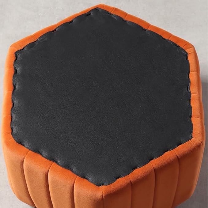homary 18.5" Hexagonal Pouf Ottoman Upholstered, Velvet Footrest Rest Stools Modern Sofa Footrest Entryway Shoe Changing Stool, Low Coffee Table Footstool for Living Room/Bedroom/Entrway-Orange-Ruum Studio Home
