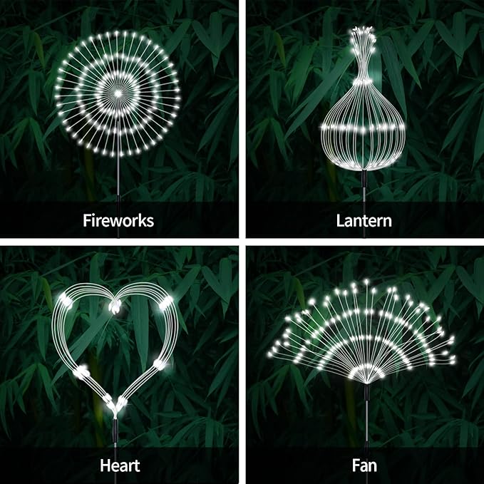 Unihoh Solar Garden Lights Outdoor, 4 Pack 120 LED Waterproof Decorative String Lights 8 Modes with Remote DIY Outdoor Decor for Pathway Walkway Yard (Cool White)-Ruum Studio Home