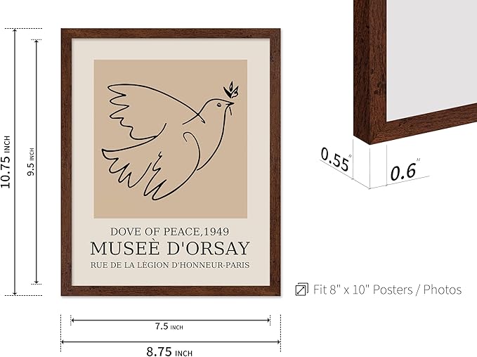 Poster Master Vintage Poster - Retro Minimalist Print - Gift for Artist, Friend - Dove Of Peace, Line Drawing, Sketch, Abstract - Wall Decor for Living Room, Bedroom, 16x20 Brown Framed-Ruum Studio Home
