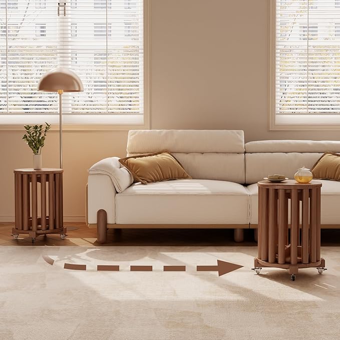 Stackable Stools Set of 4, Wooden Stool 18 Inch Stool Stackable Side Tables Nesting Table Sturdy and Durable, No Installation Required for End Table,Top Stackable Round Stools (Walnut Mobile)-Ruum Studio Home