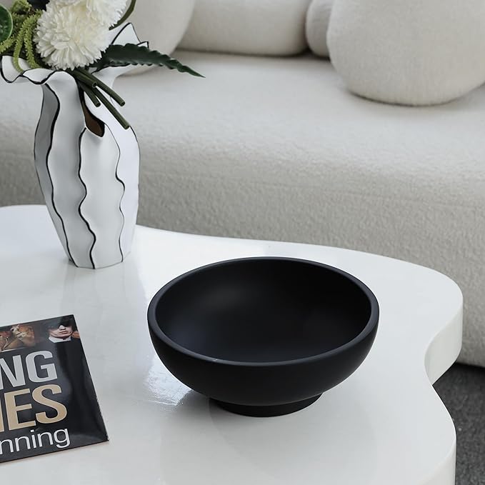 Large Black Decorative Bowl for Home Decor - Modern Concrete Fruit Bowl for Kitchen Counter or Coffee Table-Ruum Studio Home