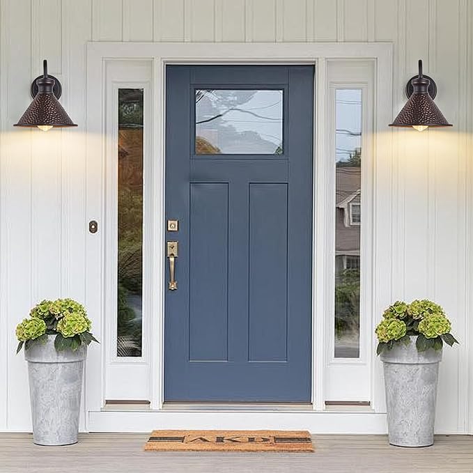 Dusk to Dawn Outdoor Gooseneck Wall Sconce with Dark Sky Cast Hammered Aluminum Shade in Oil Rubbed Bronze Finish,Anti-Rust Waterproof Outdoor Light for Farmhouse Porch Garage,1-Light E26-Ruum Studio Home