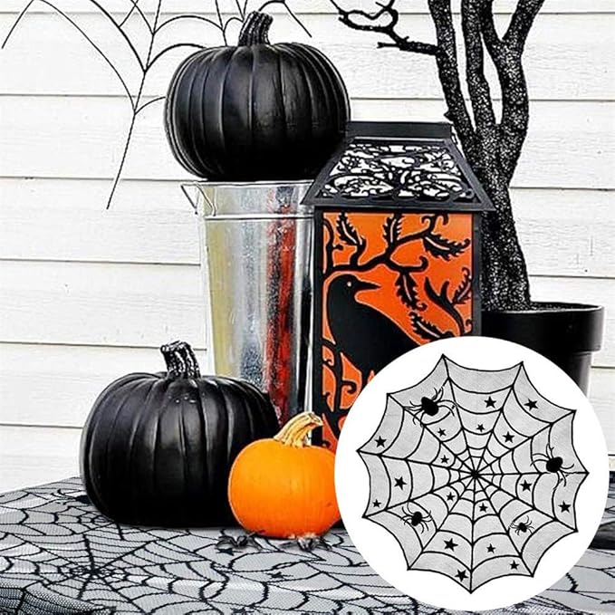 40 Inch Round Spider Web Lace Table Topper Black Halloween Spider Web Tablecloth Party Decoration-Ruum Studio Home