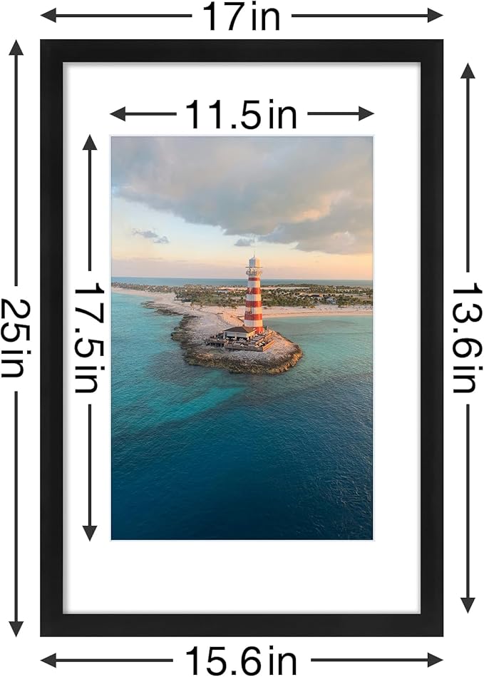 Vittanly 16x24 Picture Frames Set of 9, Shatter Resistant Plexiglass, Display 12x18 Pictures with Mat or 16x24 without Mat, Photo Frames for Wall or Tabletop, PVC Frame, Black-Ruum Studio Home